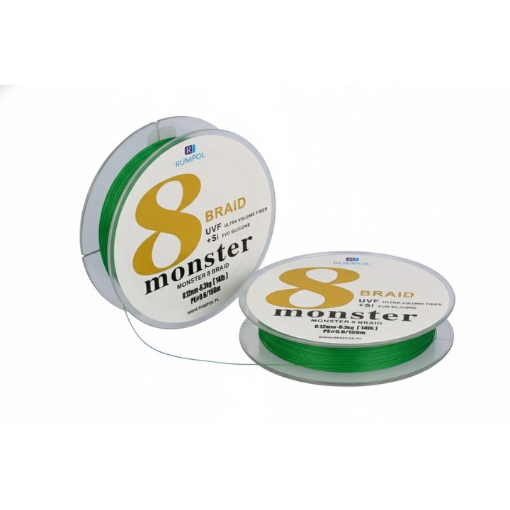 Fir pescuit MONSTER X8 Rumpol, 0.12mm, 150/300m, tehnologie EVO SILICONE, rezistenta 8.2kg