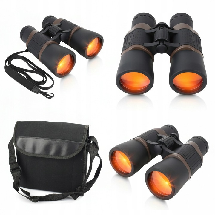 Binoclu Rumpol 10x50, 119m/1000m, culoare maro-negru, set complet