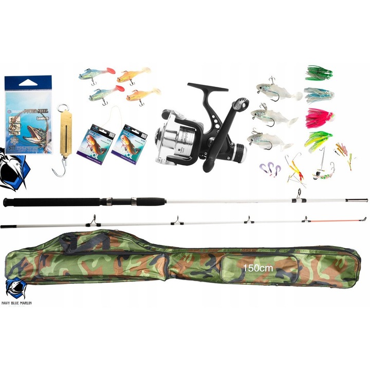 Set complet de pescuit marin, Rumpol, lanseta 3M 100-250G, 30 sabiki, culoare portocalie