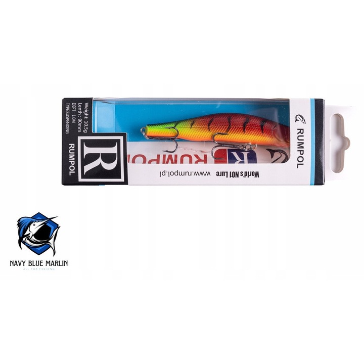 Wobler Rumpol 90mm, 10.5g, adancime 1-2m, sistem Long Cast, design realist, set