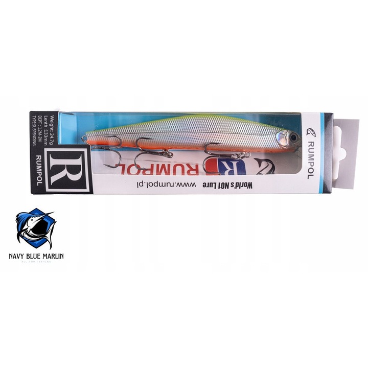 Wobler Rumpol 135mm-24.7g-1.5m, actiune provocatoare, culoare portocalie-silver, set de momeli artificiale