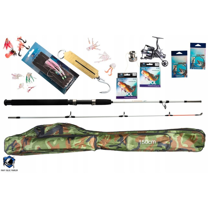 Set complet de pescuit marin Rumpol, lanseta 2.7M 100-250G, mulineta CARP 4000, 40 accesorii, culoare moro