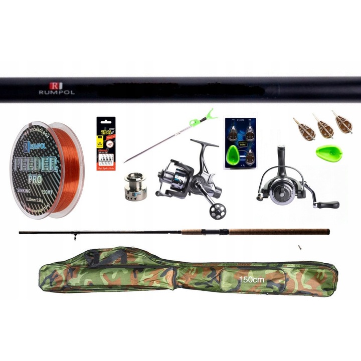 Set complet Method Feeder Rumpol, 2x lanseta 3,9m 60-120g, 2x mulineta cu liber, 150cm, accesorii