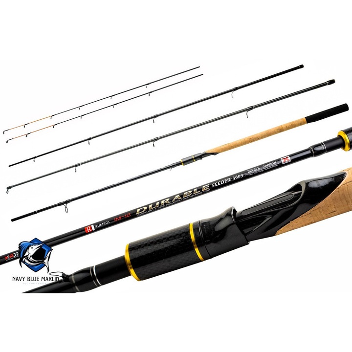 Lanseta pescuit Rumpol Durable Exclusive Feeder 3,9m 120g, 3 stifturi interschimbabile, carbon, set gratuit fir feeder 150m