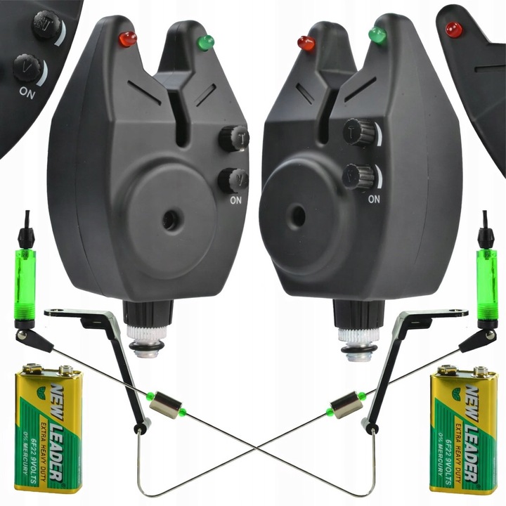 Set semnalizare pescuit Rumpol - 2x semnalizator electronic, 2x swinger mecanic, mix culori, 9V baterii incluse