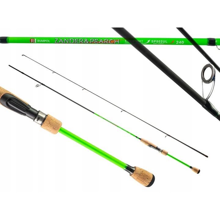 Lanseta pescuit Rumpol Zander & Pearch 240cm, 1-7g, 100% carbon, culoare verde-negru, 2 sectiuni