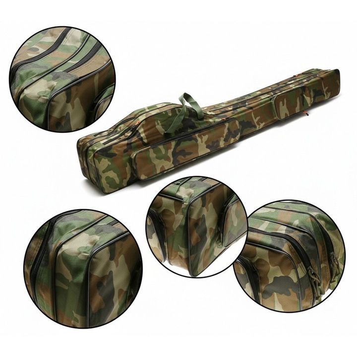 Geanta de pescuit Rumpol 160 cm, 3 compartimente, impermeabila, verde/maro