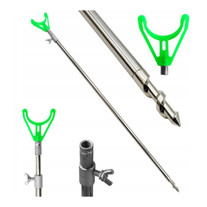 Suport telescopic pentru undite Rumpol, 90-150 cm, otel inoxidabil, cu varf tip surub, set complet