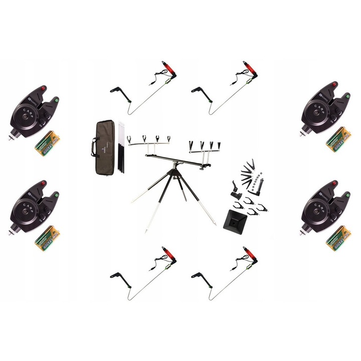 Set suport rod pod Rumpol Delight pentru 4 undite, 4 sygnalizatoare, 4 swingere LED, 46-72cm, multicolor