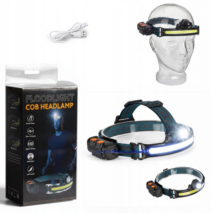 Lanterna frontala Rumpol, LED, multicolor, 15x3,6x3,3cm, acumulator, rezistenta la apa