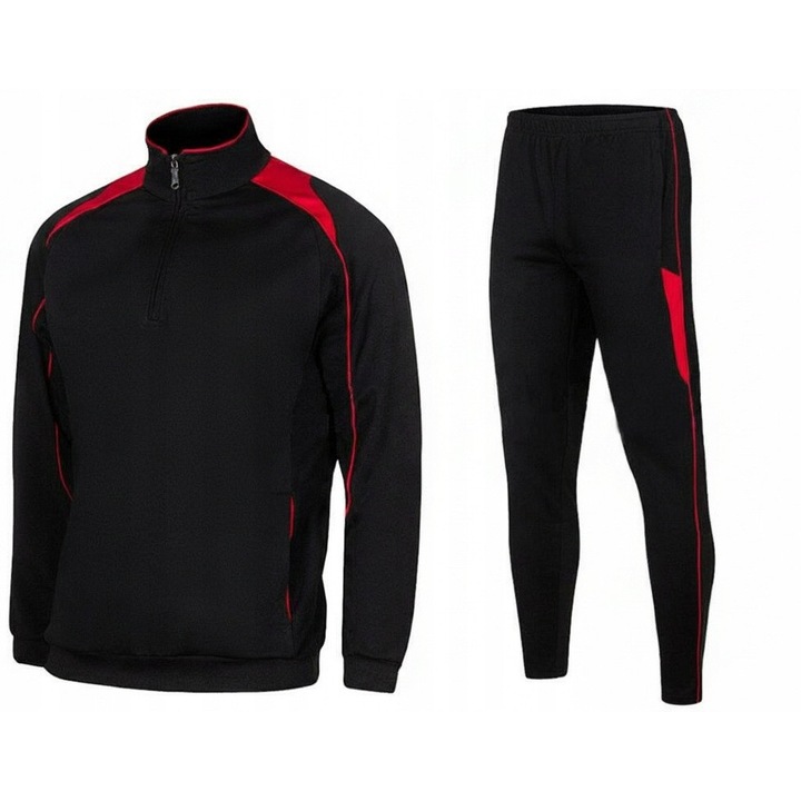 Trening sport RUMPOL, negru cu accente rosii, material elastic si respirabil