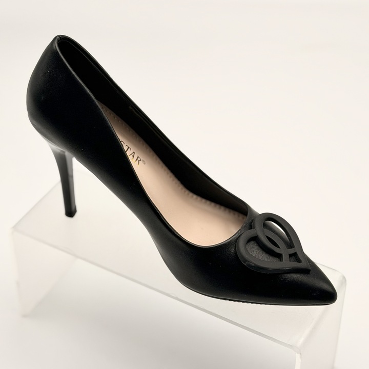 Pantofi dama Lady Star toc stiletto, detaliu decorativ, Negru