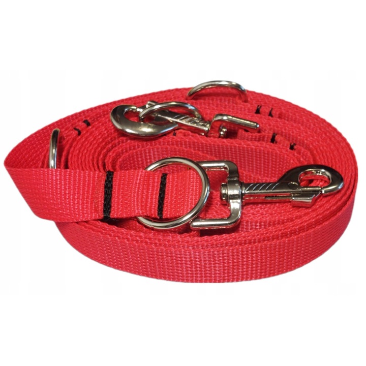 Lesa pentru caini de talie medie Sunka Bassic 2m, latime 2,5cm, polipropilena, 3 trepte de reglare, rosu