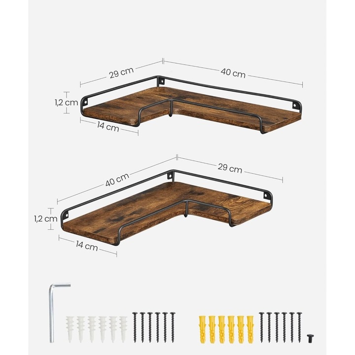 SET 2x RAFT SUSPENDAT DE PERETE COLTAR PENTRU CARTI DECORATIUNI VASAGLE!