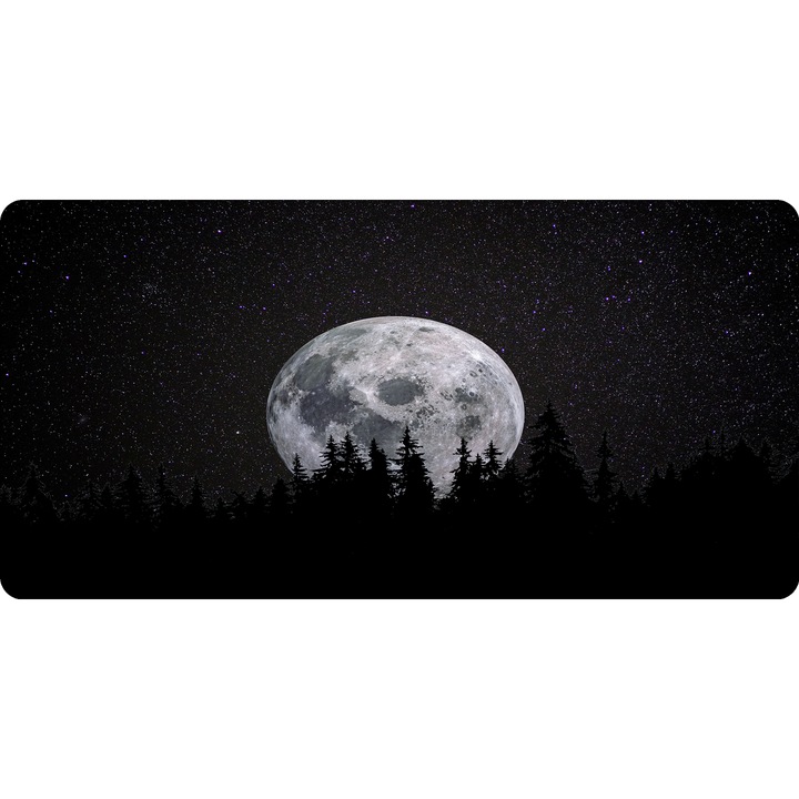 Mousepad Nature Deskmat Full moon forest night dark sky 700x350x2mm margini drepte necusute Oktane