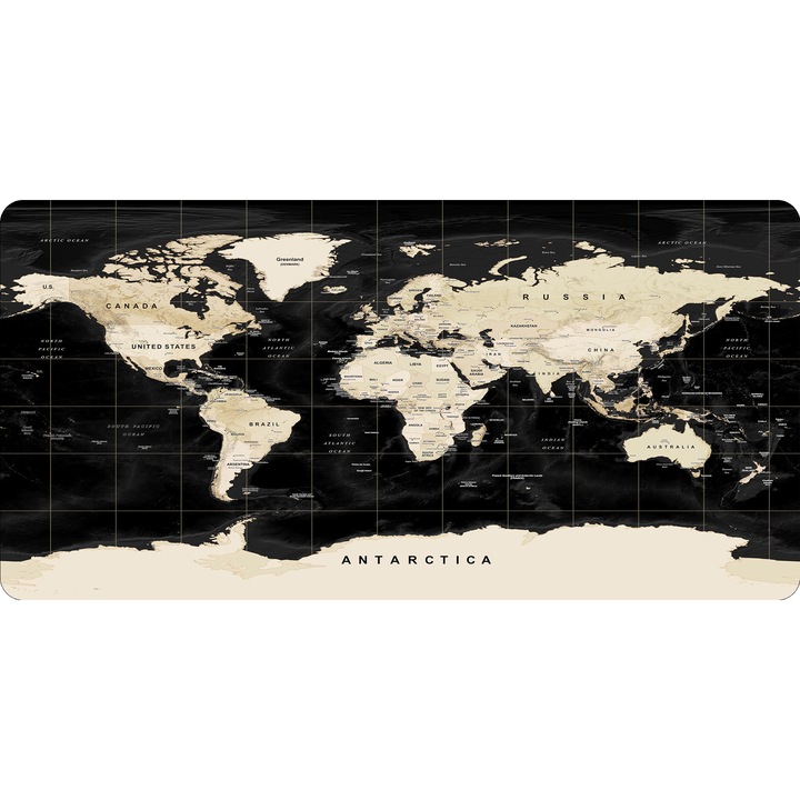 Mousepad World Map black poster Deskmat 700x350x2mm margini drepte necusute Motrix