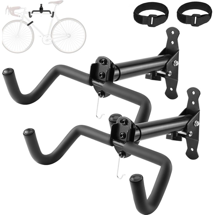 Комплект 2 Регулируеми Стенни Стойки за Велосипеди, Стомана, Телескопично Рамо, Сгъваеми, 22,5x32 см