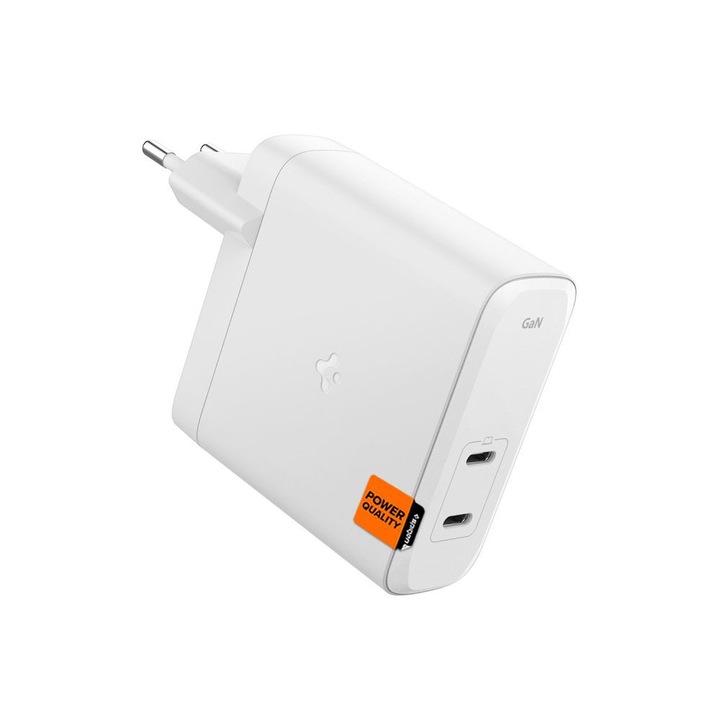 Incarcator de retea Spigen, 2 porturi USB-C, 1.4E+2 W, culoare Alb
