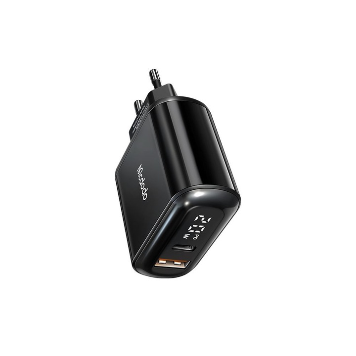 Incarcator priza Wall Charger Chocolate Series (CH 7170) USB C/A, 20W, Digital Display, PD + QC Negru