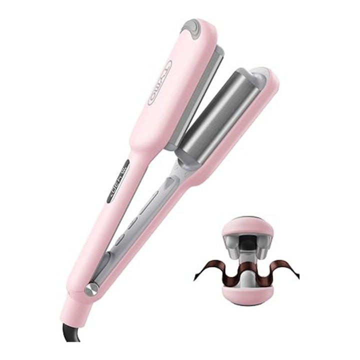 TYMO Rovy kompakt hullámvas vas, hajsütővas, nagy fürtök, kezdőknek is alkalmas, azonnali hullámok, 25 mm-es ionos hajsütővas rövid hajhoz, 4 hőmérsékletű LED kijelzővel, égésvédelemmel, rózsaszín