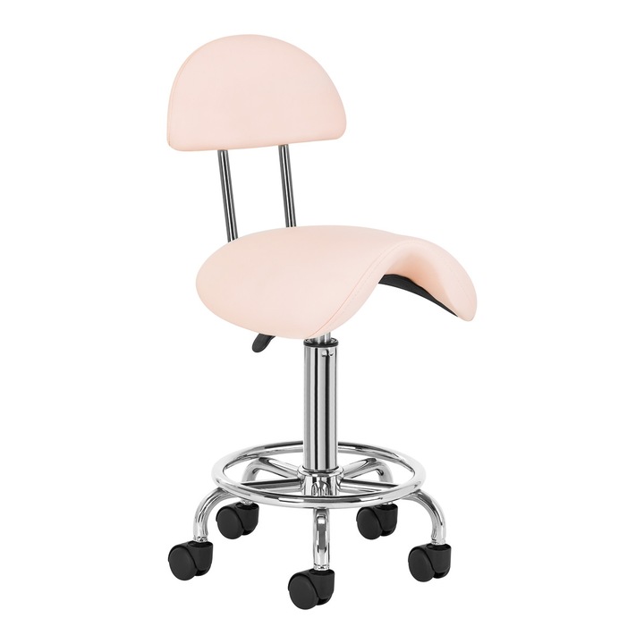 Taboret cosmetic 6001, roz, 49-62cm, cu suport ergonomic, baza cromata