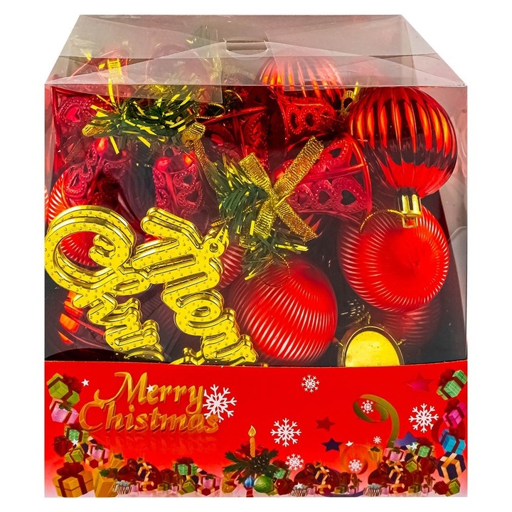 Set 46 Globuri Pom Craciun, Rosii