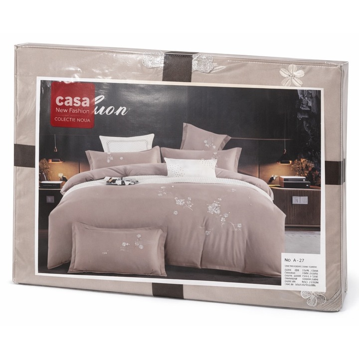 Sötét Bézs Ágynemű Szett Casa New Fashion, 4 részes, Mikroszálas, 200x230 cm, Franciaágy