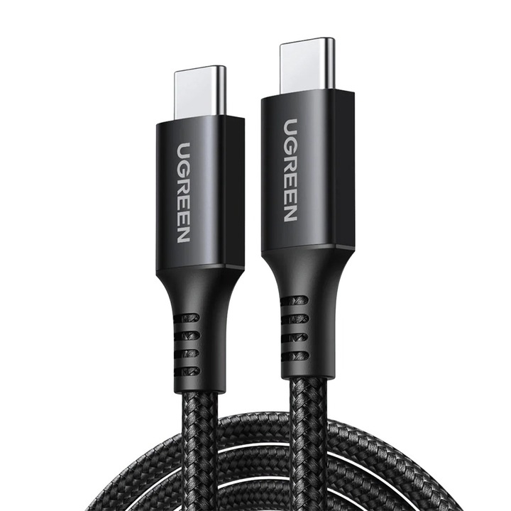 Cablu de incarcare Ugreen US567, USB-C la USB-C, 5Gbps, 3A, 60W, 1m, Nylon, Negru