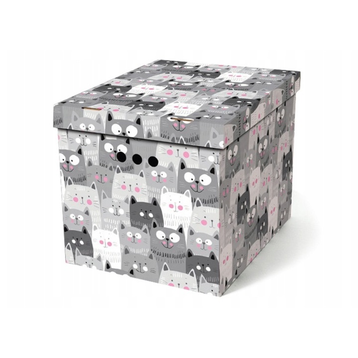 Cutie depozitare cu capac, DekorHome, gri, 44.8x33.2x32.8cm, model pisici, set 1 buc.