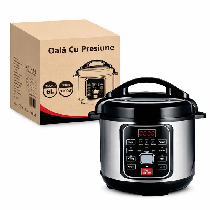 Oala electrica sub presiune 6L, 1200W, Multicooker digital cu 12 programe, Timer, Vas antiaderent detasabil, Gatire rapida pentru supa, orez, carne, legume