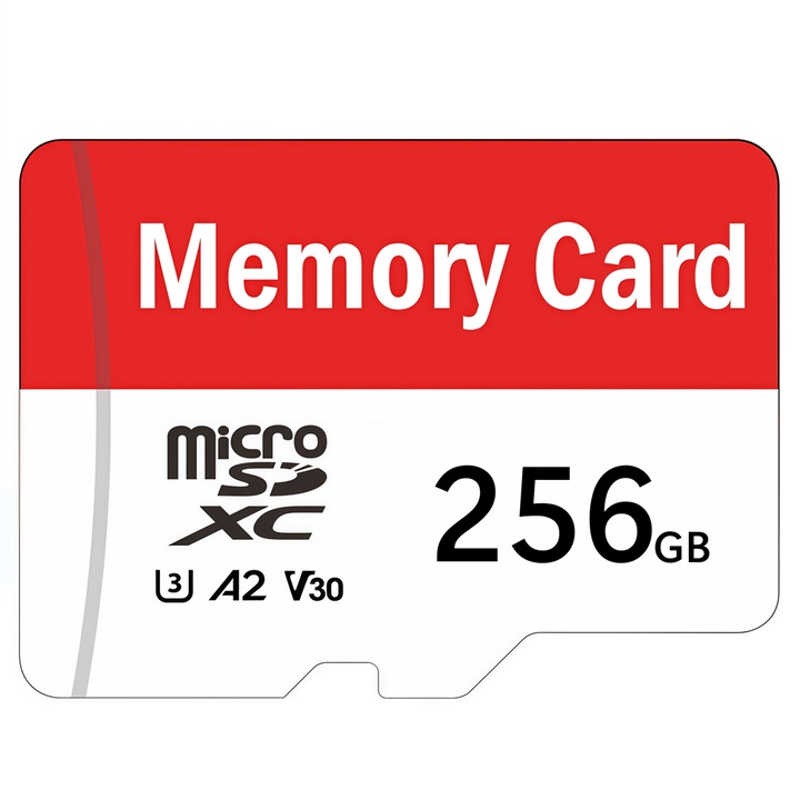 Card memorie 256GB inclus adaptor, microSDXC UHS-I V30 A2 U3, viteza de citire de pana la 100 MB/s, pentru smartphone, tableta, drona, camera de bord si controler de joc
