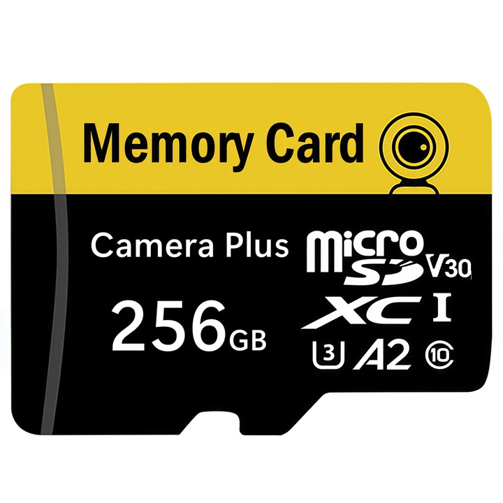 Card memorie microSDXC 256GB cu adaptor, viteza de citire de pana la 100 MB/s, compatibil smartphone, tableta, drona, camera de bord si controler de joc