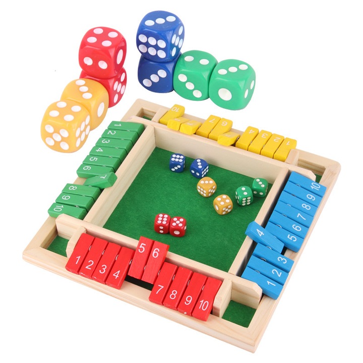Társasjáték, Momcbebe, Shut the Box, 4 játékos, fából, 23x23x4.2cm, színes