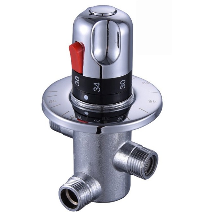 Termosztatikus keverőszelep, réz, hőmérséklet-szabályozás, G1/2, melegvízrendszerekhez, falra szerelhető