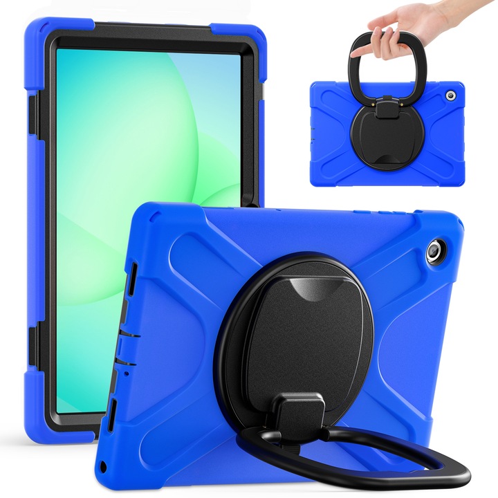 Husa tableta, 360° suport rotativ, protectie completa, albastra
