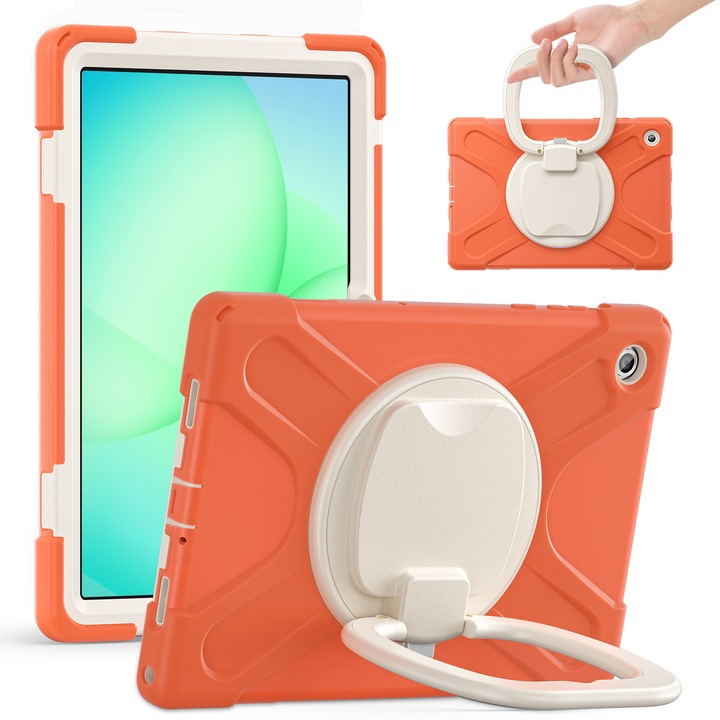 Husa tableta, 360° suport rotativ, Coral Orange, pentru Lenovo Galaxy Tab A11+2025