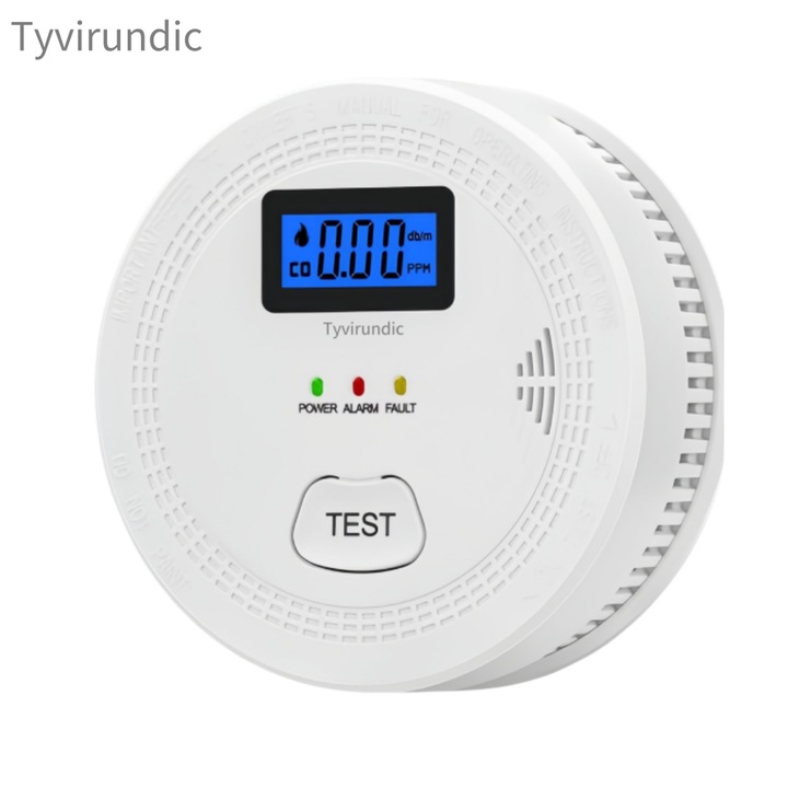 Detector de fum pentru acasa Tyvirundic, cu baterii, cu lumina, sunet, afisaj LCD, combinat cu alarma de monoxid de carbon si fum cu senzor fotoelectric, usor de instalat, buton de test/silentios, portabil, pentru calatorii