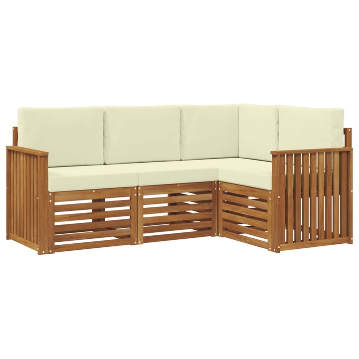 Seturi de canapele 4 pcs Natural si Crem Lemn Solid de Acacia