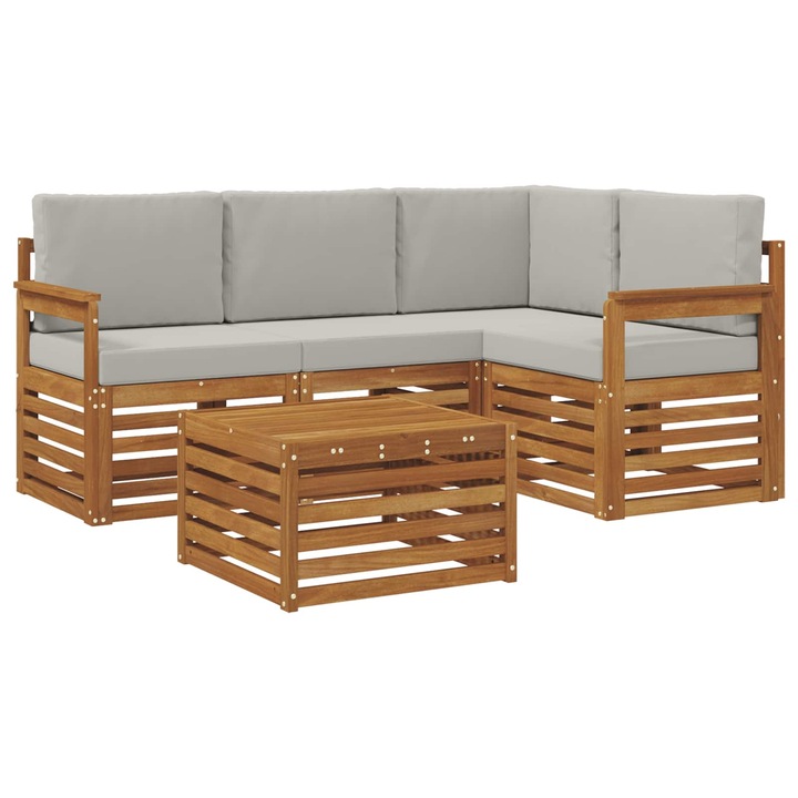 Set de canapele de exterior vidaXL, 5 pcs Gri natural si deschis