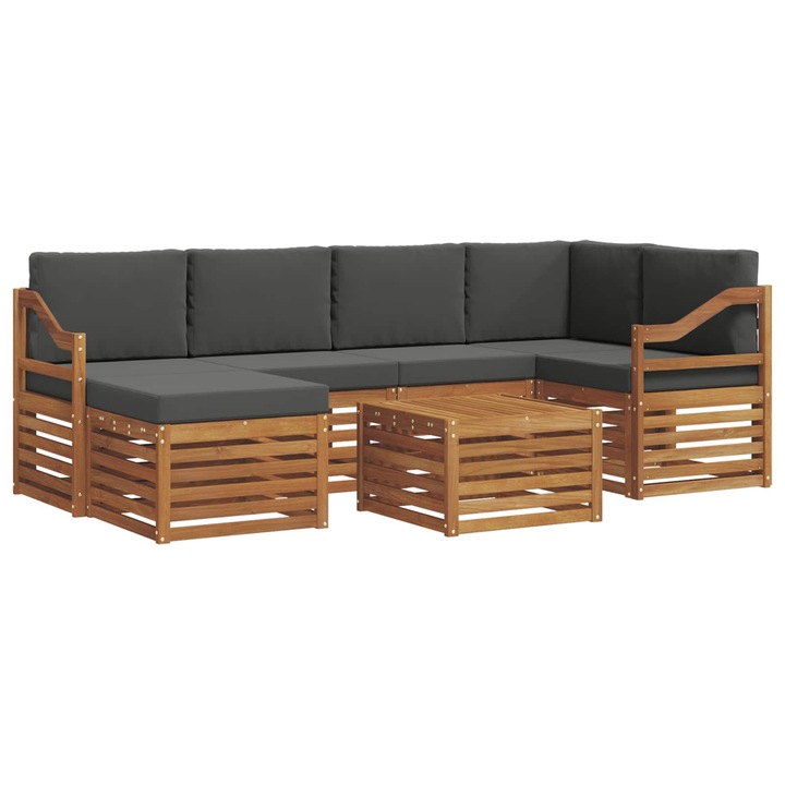 Set canapea sectionala cu perna 7 pcs vidaXL, Natural si Antracit