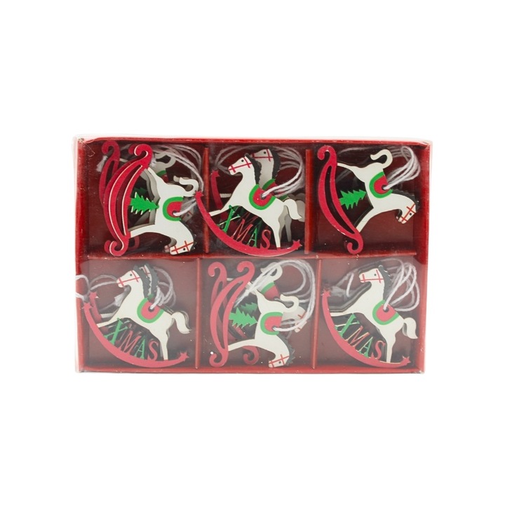 Set cadou 18 decorațiuni din lemn caluți, Gift Design, multicolor