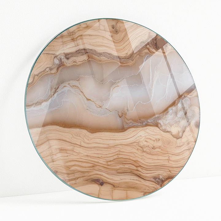 Edzett Üveg Asztallap Íróasztalra Vagy Asztalra, Wallfluent, Természetes Fa És Gyanta Minta, Bézs, ∅ 50 cm, Kerek, Praktiker, 010010820100000282236