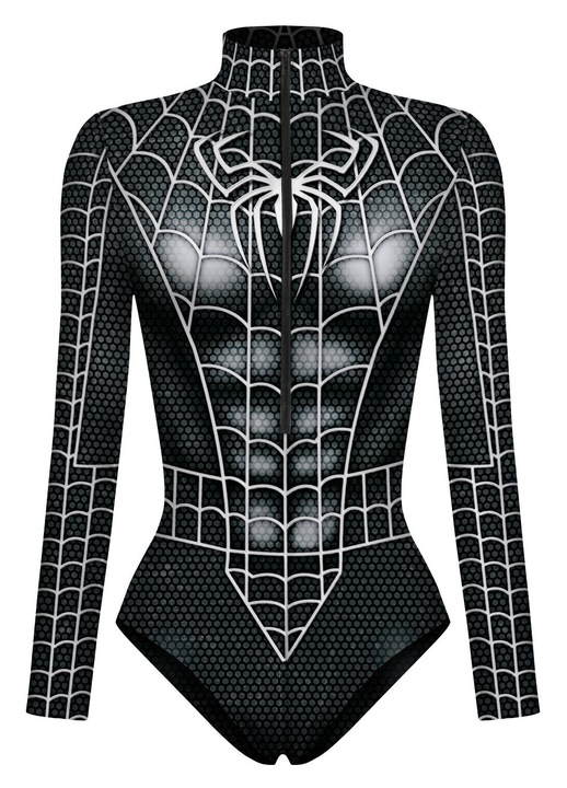 Női fürdőruha, Pókember, 3D nyomtatás, hosszú ujjú, fekete