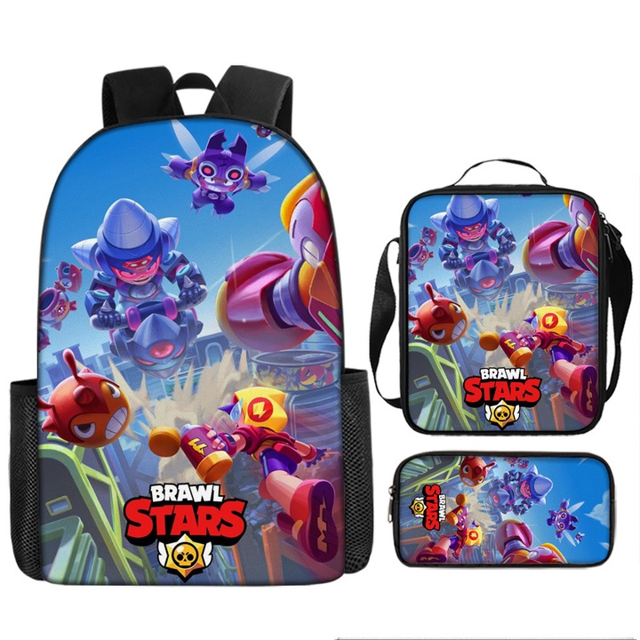 Set ghiozdan Brawl Stars, 3 piese, 45x30x12cm, multicolor