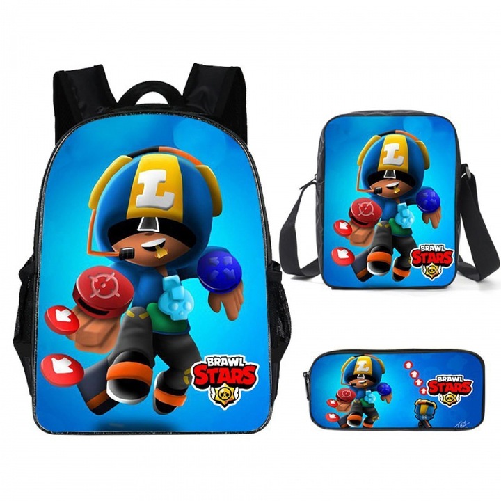 Set ghiozdan Brawl Stars, 3 piese, 45x30x12cm, multicolor