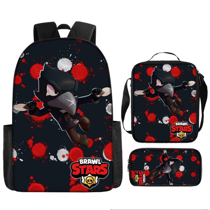 Set ghiozdan Brawl Stars, 3 piese, 45x30x12cm, multicolor