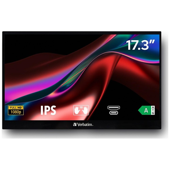 Monitor portabil Verbatim 15.6 inch Ultra HD 4K tactil negru