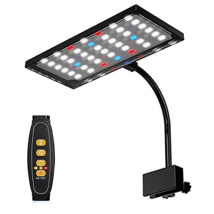 Lampa LED pentru acvariu, Duueyct, 10 niveluri de luminozitate, 42 LED-uri, Temporizator 3/9/12h, Suport reglabil la 360°, Instalare usoara, Cu adaptor, Plastic, Negru