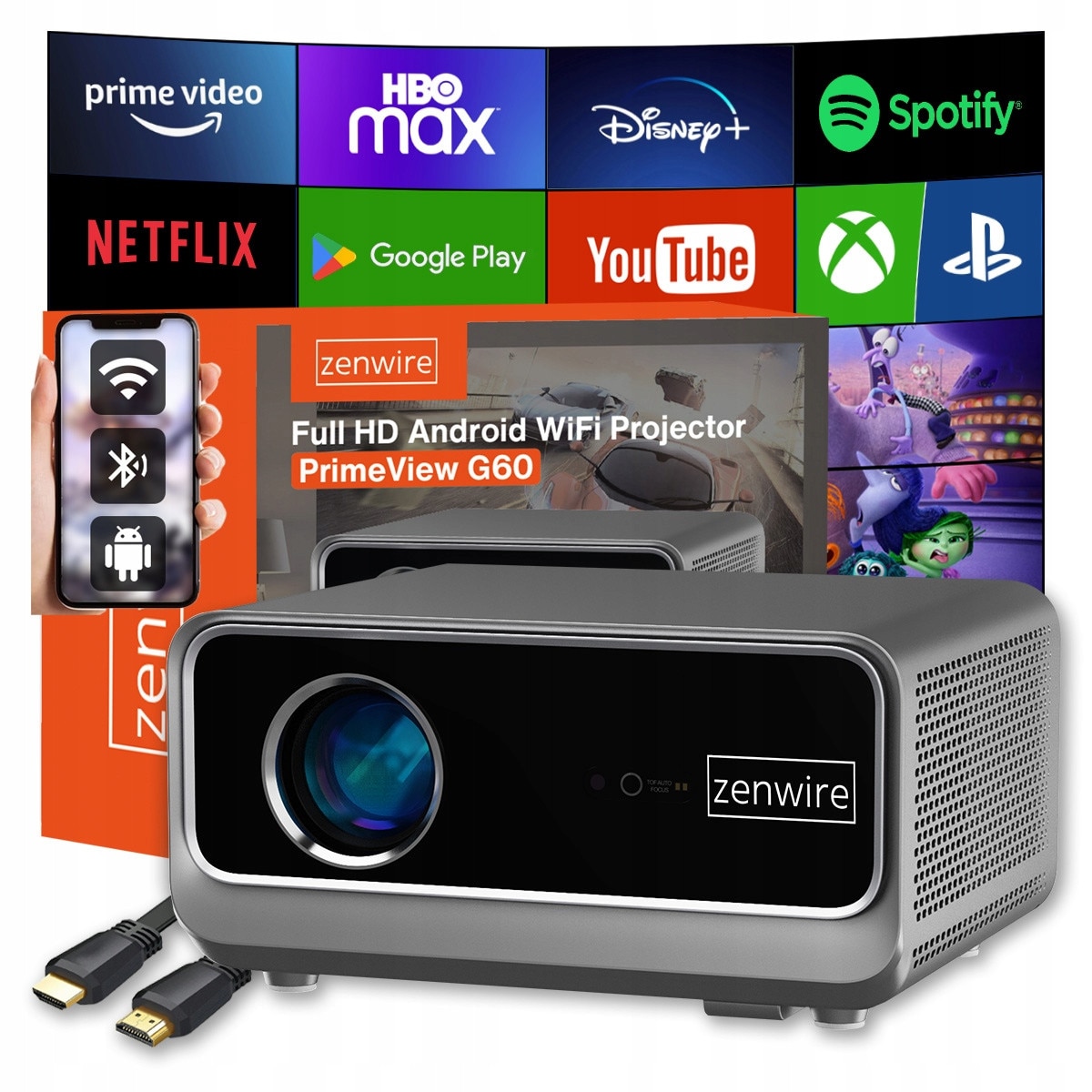 Projektor Zenwire PrimeView G60, Google TV Android 14, Full HD