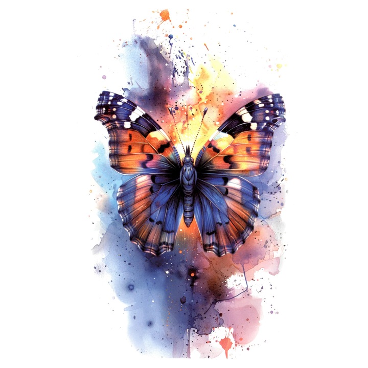 Tatuaj temporar, Flash Tattoos Romania, Watercolor Butterfly, rezistent la apa, 21 x 12cm